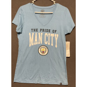 Man City Women's V-Neck Tee Shirt Blue Size S Soccer Manchester City NEW